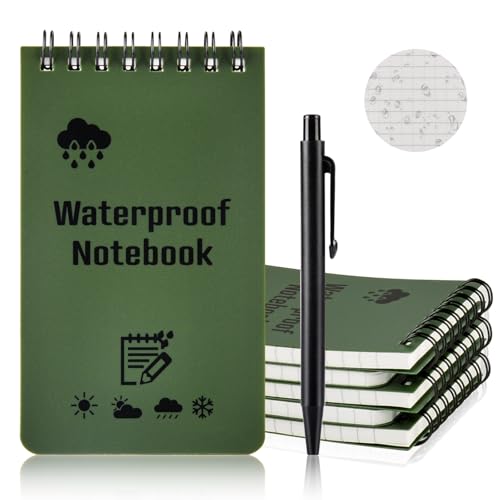 OSDUE Mini Notizblock, 5 Stück Wasserdichtes Notizbuch, 12,7x7,6 CM Taschen Notizblock, Pocket Notizbuch, Allwetter Notizblöcke mit Top-Spirale, für Aktivitäten im Freien Aufnahmen, Taktische Tasche von OSDUE