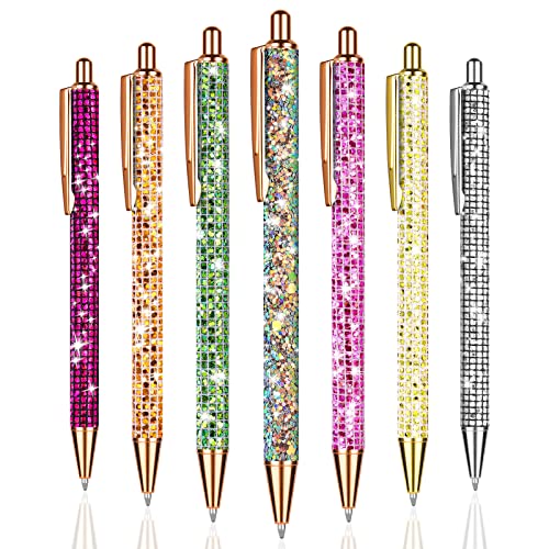 OSDUE Bling Metallstifte, 7 Stücke Glitzer Metall Kugelschreiber, Einziehbare Kugelschreiber, Bling Metal Pens Kugelschreiber für Schule Büro Bedarf, 1,0 mm, Schwarze Tinte von OSDUE