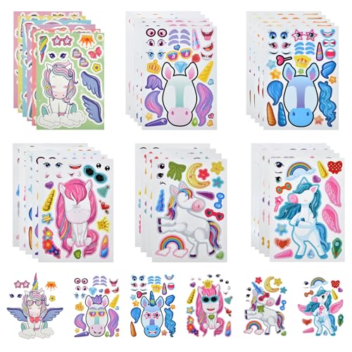 OSDUE Aufkleber Kinder, 30 Stück Einhorn Aufkleber DIY Gesichts Aufkleber, Kinder Sticker, Make a Einhorn Face Stickers, Einhorn Stickers for Kids, Funny Faces Sticker für Kinder Party von OSDUE