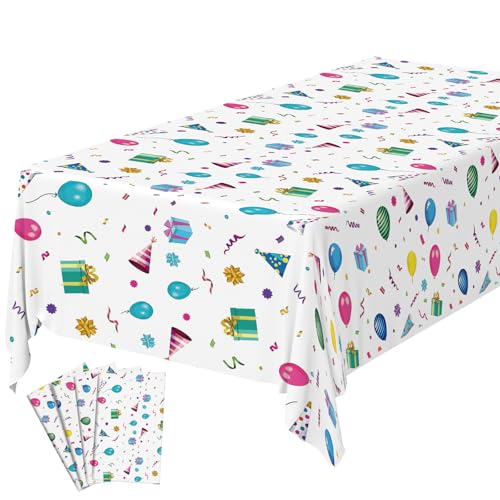 OSDUE Ballon Tischdecken, 4 PCS Geburtstag Tischdecke, Wasserdicht Plastik Tischdecke, für Kinder Jungen Mädchen Babyparty Party Dekorationen (137 x 274CM) von OSDUE