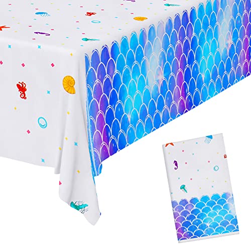 OSDUE Fischschuppen Tischdecken, Geburtstag Tischdecke, Wasserdicht Plastik Tischdecke, für Kinder Jungen Mädchen Babyparty Party Dekorationen (130 x 220CM) von OSDUE