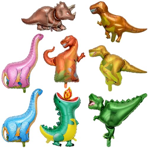 OSDUE Folienballon Dino, 8 Stück Luftballons Dino, Tierkopf Riesenballon, Kinder Geburtstag Party Deko Tyrannosaurus Rex,Velociraptor, Triceratops, Ceratosaurus, Gelber Tyrannosaurus,Glurak von OSDUE