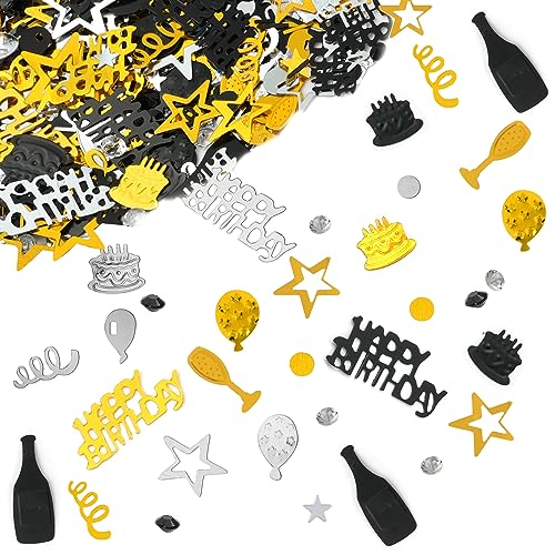 OSDUE Happy Birthday Konfetti Geburtstag Deko, Geburtstag Deko, Konfetti Schwarz Gold für Geburtstag, Jubiläum Party Supplies Deko, Tischdeko Geburtstag, Konfetti Streudeko Geburtstag Schwarz von OSDUE