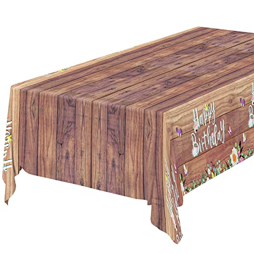 OSDUE Holzmaserung Tischdecken, Geburtstag Tischdecke, Wasserdicht Plastik Tischdecke, für Kinder Mädchen Jungen Babyparty Party Dekorationen (137 x 274CM) von OSDUE