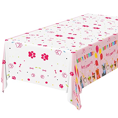 OSDUE Hunde Tischdecken, Geburtstag Tischdecke, Wasserdicht Plastik Tischdecke, für Kinder Mädchen Jungen Babyparty Party Dekorationen (137 x 274CM) von OSDUE