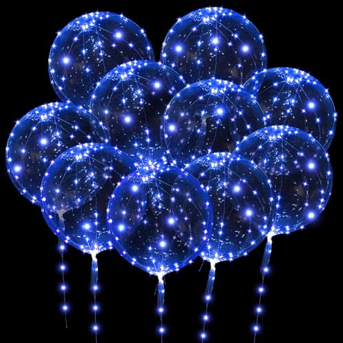 OSDUE Leuchtende Luftballons, 10 Stück 24 Zoll Bobo Helium Ballons mit 3m Lichterketten, LED Luftballon für Valentinstag Hochzeit Geburtstag Weihnachten, Geburtstag, Muttertag Dekoration (Blau) von OSDUE