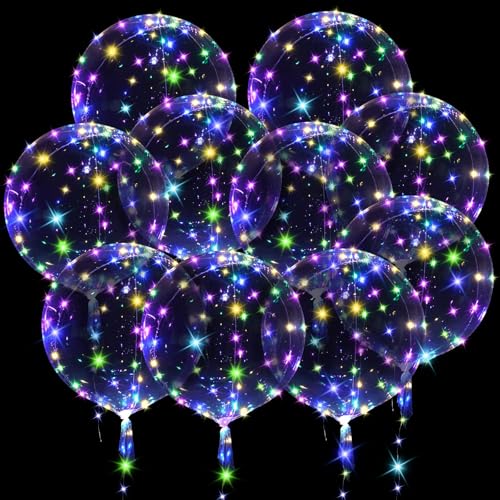 OSDUE Leuchtende Luftballons, 10 Stück 24 Zoll Bobo Helium Ballons mit 3m Lichterketten, LED Luftballon für Valentinstag Hochzeit Geburtstag Weihnachten, Geburtstag, Muttertag Dekoration (Farbe) von OSDUE