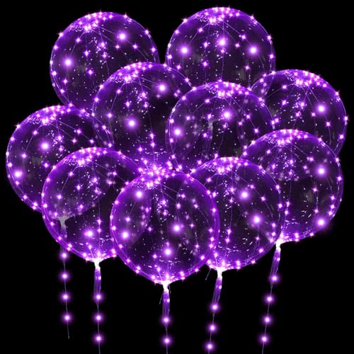 OSDUE Leuchtende Luftballons, 10 Stück 24 Zoll Bobo Helium Ballons mit 3m Lichterketten, LED Luftballon für Valentinstag Hochzeit Geburtstag Weihnachten, Geburtstag, Muttertag Dekoration (Lila) von OSDUE