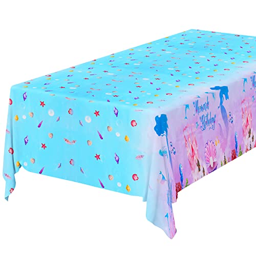 OSDUE Meerjungfrau Tischdecken,Geburtstag Tischdecke, Wasserdicht Plastik Tischdecke, für Kinder Mädchen Jungen Babyparty Party Dekorationen (130 x 220CM) von OSDUE