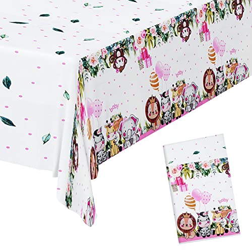 OSDUE Rosa Tier Tischdecken,Geburtstag Tischdecke, Wasserdicht Plastik Tischdecke, für Kinder Mädchen Jungen Babyparty Party Dekorationen (108 x 180CM) von OSDUE