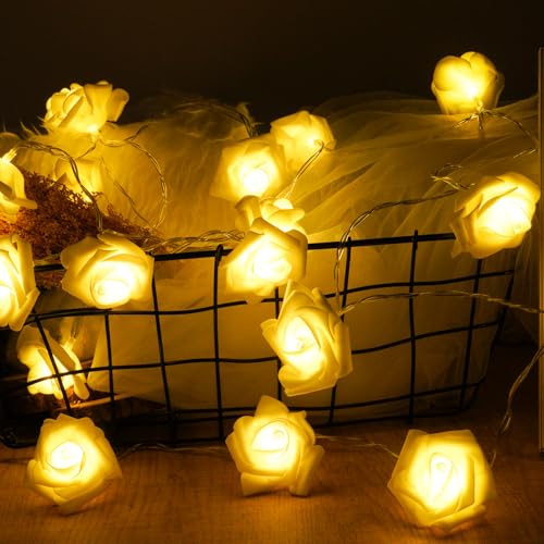 OSDUE Rose Light String, 3M LED Rosen Lichterkette, Rosen Lichterkette mit 20er LED-Licht, Rose Fairy Lights, Lichterkette mit Blumengirlande für Party, Garten, Weihnachten, Hochzeit (Warmweiß) von OSDUE