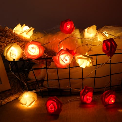 OSDUE Rose Light String, 3M LED Rosen Lichterkette, Rosen Lichterkette mit 20er LED-Licht, Rose Fairy Lights, Lichterkette mit Blumengirlande für Party, Garten, Weihnachten, Hochzeit (Warmweiß) von OSDUE