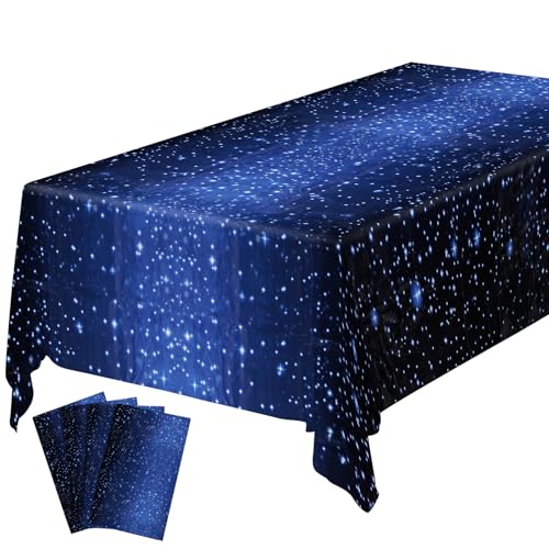 OSDUE Sternenhimmel Tischdecken, 4 PCS Geburtstag Tischdecke, Wasserdicht Plastik Tischdecke, für Kinder Jungen Mädchen Babyparty Party Dekorationen (137 x 274CM) von OSDUE