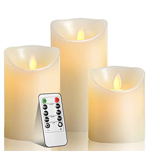 OSHINE LED-Kerzen,led kerzen mit timer,Flammenlose Kerzen 300 Stunden Dekorations-Kerzen-Säulen im 3er Set 10-Tasten Fernbedienung mit 24 Stunden Timer-Funktion (3 * 1, Ivory) von OSHINE