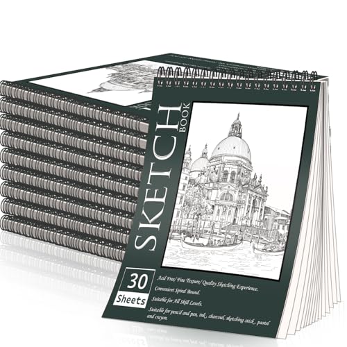 OSIMIG 10 Stück A4 Skizzenbuch, Spiralgebundener Zeichenblock A4 Hardcover, Großes Skizzenblock, für Kinder und Profis für Zeichnungen und Skizzen, 21 cm x 29 cm, 300 Blatt, 100g Papier von OSIMIG