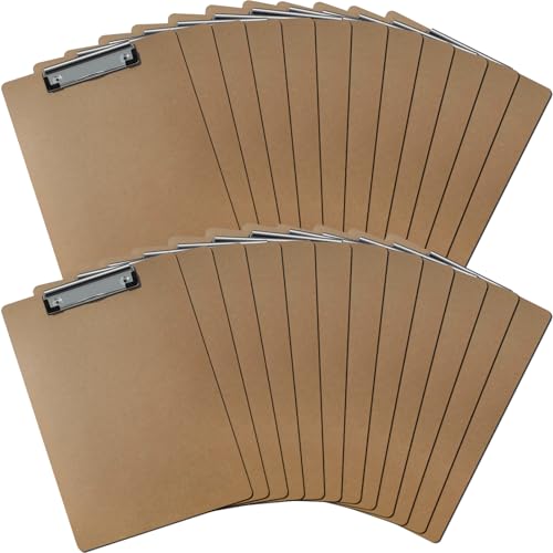 OSIMIG Klemmbretter aus Holz, DIN A4, Briefform, Hartfaserplatte, Büro-Klemmbrett für Klassenzimmer, Arbeitstreffen, mit flachem Profil-Clip, 31,8 x 22,9 cm, 24 Stück von OSIMIG