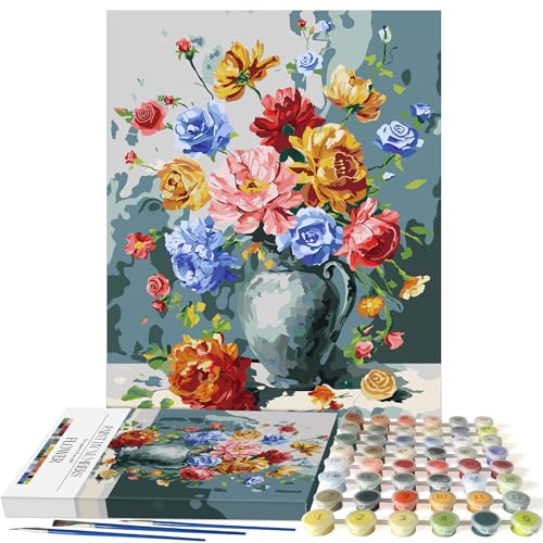 OSIMIG Malen Nach Zahlen Erwachsene, DIY Malen Nach Zahlen Blumen Kit 50 x 40cm, Paint by Numbers Mit 3 Pinseln, 48 Acrylfarbe und Leinwand OSIMIG Malen Nach Zahlen Erwachsene, DIY Malen Nach Zahlen Blumen Kit 50 x 40cm, Paint by Numbers Mit 3 Pinseln, 48 Acrylfarbe und Leinwand von OSIMIG