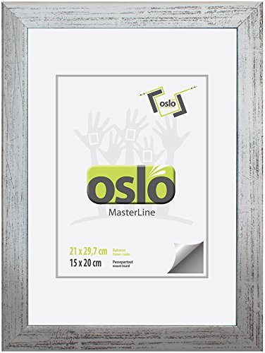OSLO MasterLine Bilderrahmen A4 21x30 (exakt 21x29,7) silber marmoriert Holz Glas FSC-zertifiziertes Echtholz Urkunden-Rahmen von OSLO MasterLine