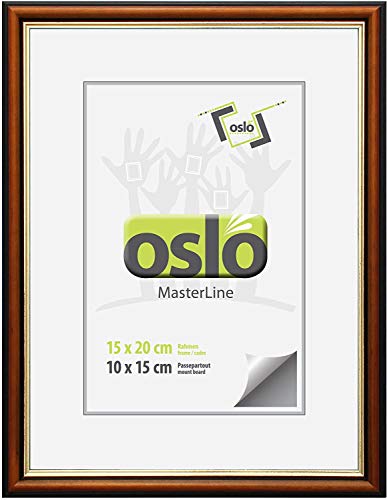 OSLO MasterLine Bilderrahmen 15 x 20 braun gold schwarz Holz, Innenrand goldfarben, zum stellen und hängen, Portrait-rahmen Echt-Glas von OSLO MasterLine