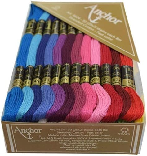 Baumwollgarnstränge. Regenbogenfarbenes Kreuzstichgarn-Set zum Basteln für Armbänder, Zahnseide, DIY-Haarring, 50 Knäuel, 2 Seiten mit je 25 Farbtönen, 8 m Kreuzstichgarn (2222) von OSNICA