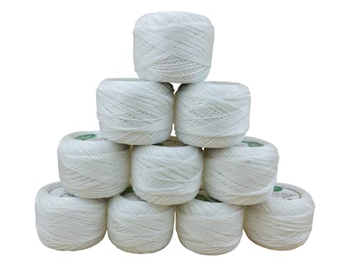 Häkelgarn aus Baumwolle, Perlgarn (10 Stück) – Häkelgarn aus Baumwolle, 10 g – 85 m – Häkelgarn für Projekte, Decken, Handschuhe und Applikationen (weiß) von OSNICA
