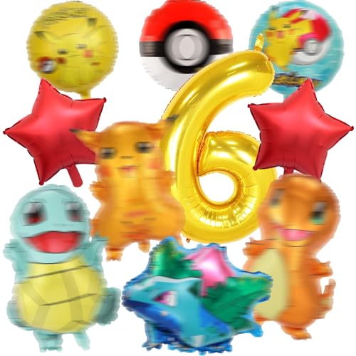 10 Stück Pokem Geburtstag Luftballons Set, Geburtstagsdeko Balloons 6 Jahre, Folienballon, Cartoon-Bilder Luftballon, Party Deko Geburtstag Ballons für 6 Jahre, Junge, Mädchen(6) von OSOFREE