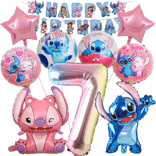 10 Stück Lil und Stitc Luftballons Geburtstag Set 7 Jahre Mädchen, Stitc Geburtstagsdeko Folienballon, Kindergeburtstag Luftballons, Stitc Geburtstag Party Deko Ballons Set für Kinder (7) von OSOFREE