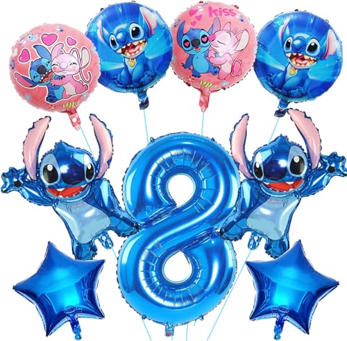 9 Stück Stitc Luftballons Geburtstag Set 8 Jahre Junge, Stitc Geburtstagsdeko Folienballon, Kindergeburtstag Luftballons, Stitc Geburtstag Party Deko Ballons Set für Kinder (8) von OSOFREE