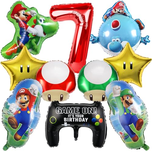 OSOFREE 10 Stück Supe Mari Geburtstagsdeko 7 Jahre Junge, Supe Mari Luftballons Deko, Folienballon Set, Geburtstag Party Deko Ballons Set für Kinder (7) von OSOFREE