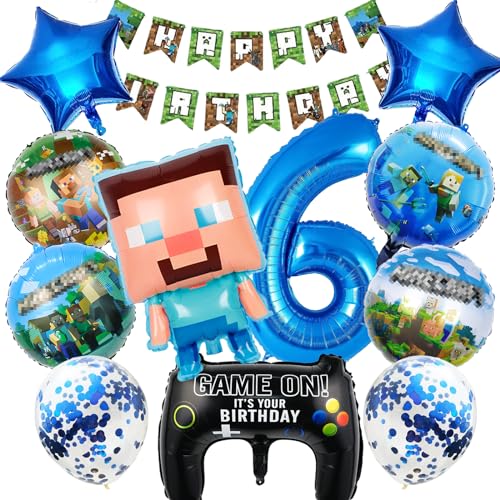 OSOFREE 12 Stück Pixe Geburtstagsdeko 6 Jahre Junge, Videospiel Luftballons Geburtstag, Party Deko Ballons Set für Kindergeburtstag (6) von OSOFREE