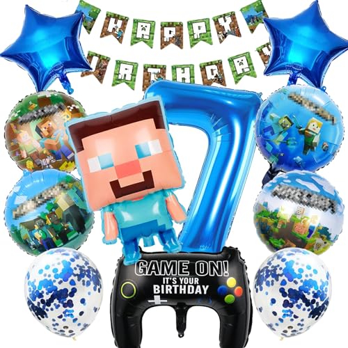 OSOFREE 12 Stück Pixe Geburtstagsdeko 7 Jahre Junge, Videospiel Luftballons Geburtstag, Party Deko Ballons Set für Kindergeburtstag (7) von OSOFREE