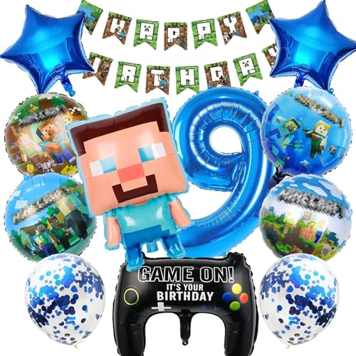 OSOFREE 12 Stück Pixe Geburtstagsdeko 9 Jahre Junge, Videospiel Luftballons Geburtstag, Party Deko Ballons Set für Kindergeburtstag (9) von OSOFREE