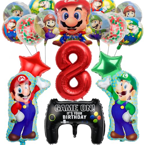 OSOFREE 13 Stück Supe Mari Geburtstagsdeko 8 Jahre Junge, Supe Mari Luftballons Geburtstag, Folienballon Set, Party Deko Ballons Set für Kindergeburtstag (8) von OSOFREE