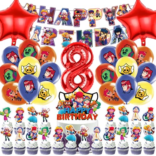 OSOFREE 45 Stück Bral Strs Geburtstagsdeko 8 Jahre Junge, Bral Strs Luftballons Geburtstag Party Set, Kindergeburtstag Ballons, Party Deko Geburtstag Set für Kinder (8) von OSOFREE