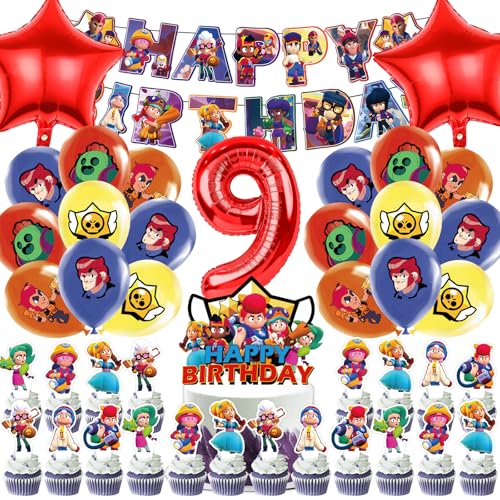 OSOFREE 45 Stück Bral Strs Geburtstagsdeko 9 Jahre Junge, Bral Strs Luftballons Geburtstag Party Set, Kindergeburtstag Ballons, Party Deko Geburtstag Set für Kinder (9) von OSOFREE
