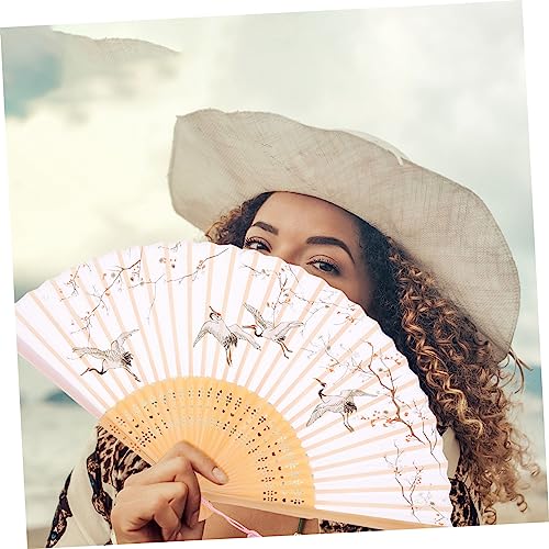 OSOLADY Traditioneller Faltbarer Handfächer in Retro Design Eleganter Hochzeitsfächer mit Weißem Kranichmuster Dekorativ und Vielseitig für Hochzeit Tanz und Party Geeignet von OSOLADY