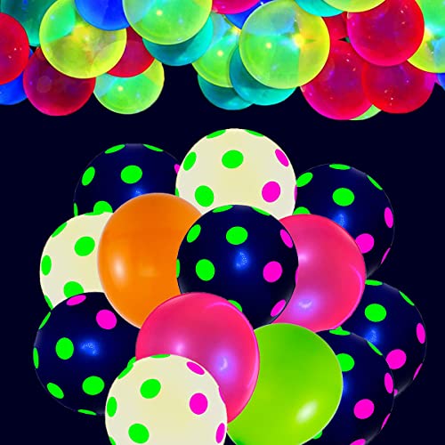90pcs Neonballons 12 '' UV Neon Glühballons wiederverwendbarer Polka Punkt Blackligh von OSPALEM