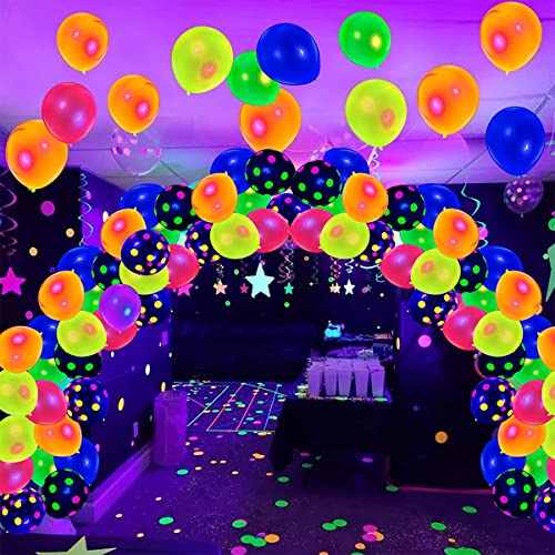 90pcs Neonballons 12 '' UV Neon Glühballons wiederverwendbarer Polka Punkt Blackligh. von OSPALEM