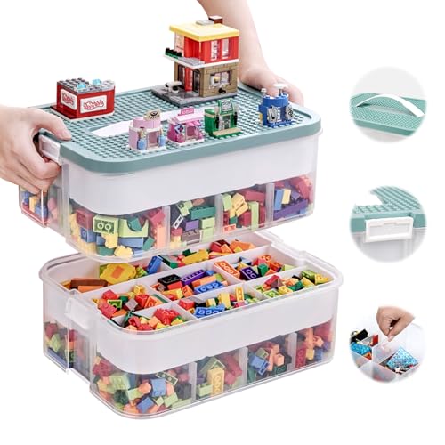 OSTWOLKE Aufbewahrungsboxen mit Deckel für Lego, 2 Ebenen Transparente Sortierboxen für Kleinteile, Plastik Stapelbar Box mit Griff& Abnehmbarem Tablett& Verstellbaren Fächer für Handwerk, Accessoire OSTWOLKE Aufbewahrungsboxen mit Deckel für Lego, 2 Ebenen Transparente Sortierboxen für Kleinteile, Plastik Stapelbar Box mit Griff& Abnehmbarem Tablett& Verstellbaren Fächer für Handwerk, Accessoire von OSTWOLKE