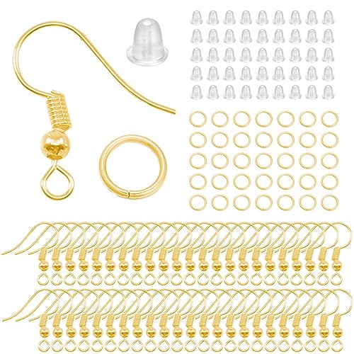 OSUWLSI 100-teiliges Set zur Herstellung von Ohrringhaken,Versilberte Ohrringe,Machen Sie Ihre eigenen Ohrhaken,Biegeringe für DIY-Geschenke, Ohrringe-Zubehör (Gold) von OSUWLSI