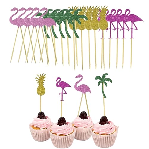 OSUWLSI 24 Stück Flamingo Tortendeko Geburtstag Happy Birthday Cake Toppers Kuchen Deko Hawaii Deko Aloha Cupcake Kuchen Geburtstag Tortenaufleger für Mädchen Jungen Kinder Geburtstag. von OSUWLSI