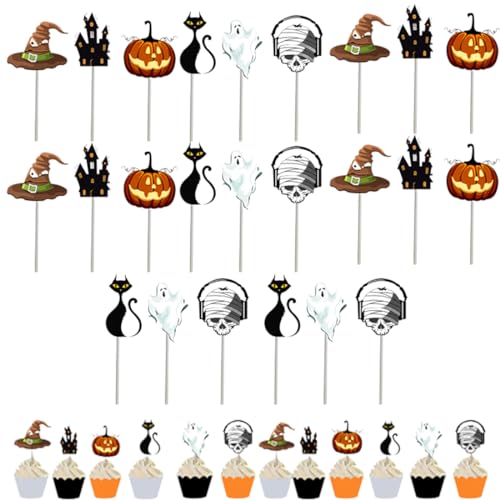 OSUWLSI 24 Stücke Halloween Cupcake Topper Halloween Zahnstocher Markierungsfahnen Marker für Halloween Party Kuchen Essen Käseplatte Vorspeisen Dekor von OSUWLSI