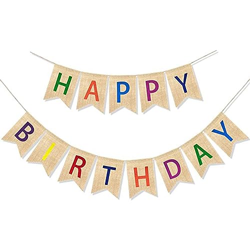 OSUWLSI Happy Birthday Girlande, Geburtstag Leinenbanner, Geburtstagsdeko, Girlande Geburtstag, Geburtstagsparty Dekoration für Babyparty und Erwachsene. von OSUWLSI