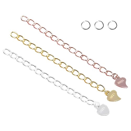 OSUWLSI Verlängerungskette für Halsketten, 3 Stück, reines Silber, Herz-Anhänger, Verlängerungskette für Schmuck, Lieferungen 5 cm, (Silber, Gold und Roségold) von OSUWLSI