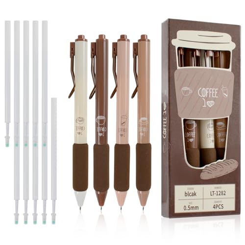 OT-NVWOZR 4 Stück Aesthetic Kugelschreiber, Einziehbare Gelschreiber Niedlich Stifte mit 10 Ersatzminen, 0.5 mm Schwarze Gelstifte mit weichem Griff, Cute Gel Pen für Kinder Studenten Schule (Kaffee) OT-NVWOZR 4 Stück Aesthetic Kugelschreiber, Einziehbare Gelschreiber Niedlich Stifte mit 10 Ersatzminen, 0.5 mm Schwarze Gelstifte mit weichem Griff, Cute Gel Pen für Kinder Studenten Schule (Kaffee) von OT-NVWOZR