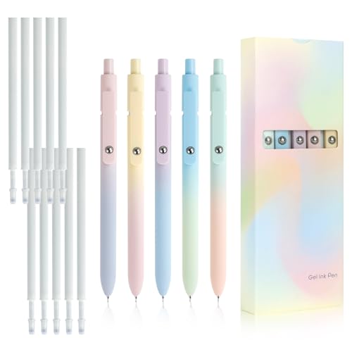 OT-NVWOZR 5 Stück Aesthetic Kugelschreiber, 0,5 mm Einziehbare Gel Tintenstifte mit 10 Nachfüllminen, Gelstifte Schwarze Tinte Gelschreiber Schnell Trocknende Pens für Schule Büro OT-NVWOZR 5 Stück Aesthetic Kugelschreiber, 0,5 mm Einziehbare Gel Tintenstifte mit 10 Nachfüllminen, Gelstifte Schwarze Tinte Gelschreiber Schnell Trocknende Pens für Schule Büro von OT-NVWOZR