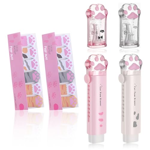OT-NVWOZR 6 Stück Niedliche Katzenpfote Schreibwaren Set, 2 Einziehbarer Radiergummis & 2 Bleistiftspitzer & 2 Kawaii Haftnotizen, Rosa Katze Eraser Spitzer für Student Mädchen Schule Büro OT-NVWOZR 6 Stück Niedliche Katzenpfote Schreibwaren Set, 2 Einziehbarer Radiergummis & 2 Bleistiftspitzer & 2 Kawaii Haftnotizen, Rosa Katze Eraser Spitzer für Student Mädchen Schule Büro von OT-NVWOZR