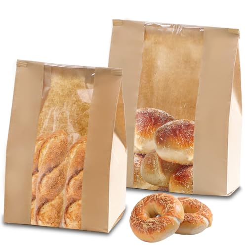 OT-NVWOZR 60 Stück Brottüten Papier, Braune Papiertüten kleine mit Fenster Lebensmittelechte Butterbrottüten, Kraftpapiertüten für Hausgemachtes Brot Süßigkeiten Geschenke(35x21cm,33x 16cm) von OT-NVWOZR