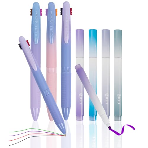 OT-NVWOZR Textmarker Pastell Set with Aesthetic Gelstifte, 4 Farben Highlighter Pen with 3 Mehrfarbiger Kugelschreiber, Marker Stifte Schulsachen für Bibel Journal Büro Zuhause (Lila, 7) von OT-NVWOZR