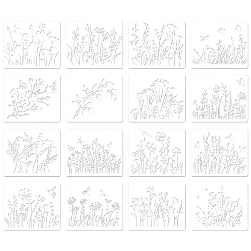 Pack of 16 Flower Stencils, Leaf Leaves Stencil, Wild Flowers Stencils, Reusable Flowers Birds Trees Plants Painting Templates Drawing Stencils,for Painting on Canvas Furniture DIY Home Decor(white) von OTAIVE